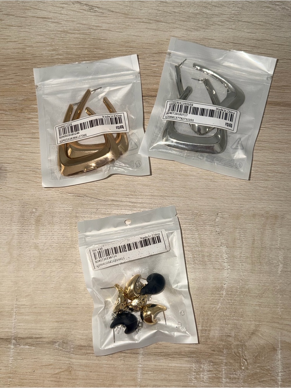 Gold & Silver Geometric Hoop Earrings + Gold Black Accent Earrings